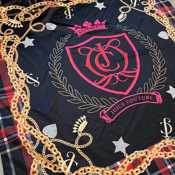 Vintage Juicy Couture Silk Scarf Crest, Chains and Tartan pattern 35"X 35" - Picture 1 of 8
